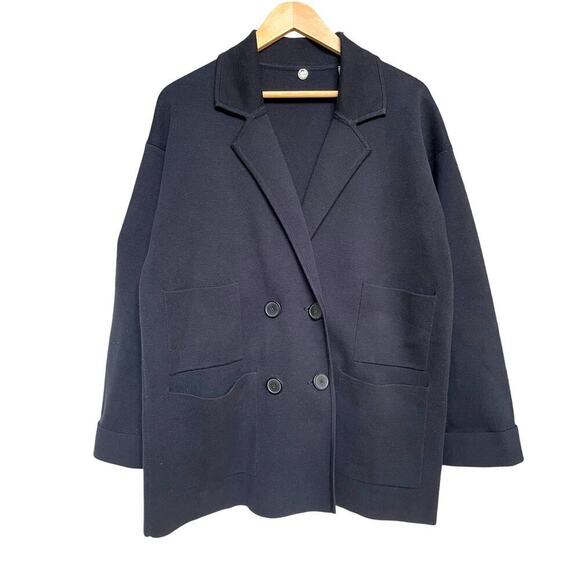 Margaret O’Leary Knit Blazer M | Black, Double Breasted, Soft Cotton Blend - Picture 4 of 5